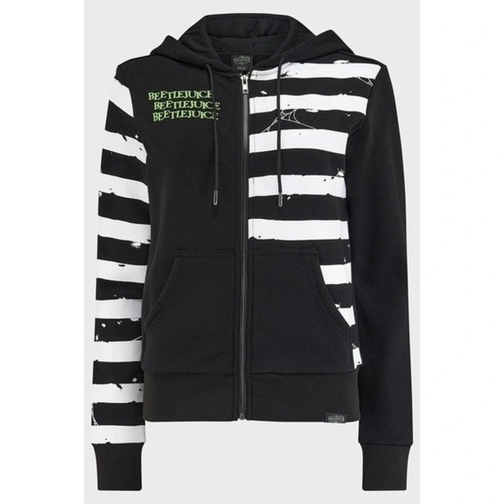 Killstar distressed stripe hoodie beetlejuice black white green alternative